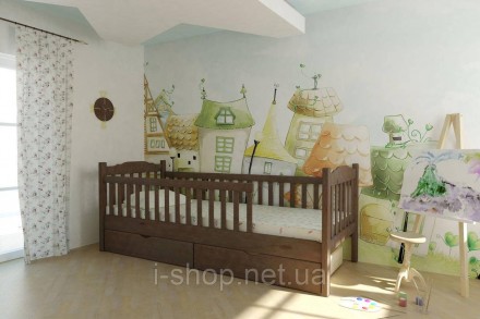 Кровать детская Mebigrand Карина Орех лесной 80х190 см с бортиками и ящиками (DM. Васильков. фото 1 Кровать детская Mebigrand Карина Орех лесной 80х190 см с бортиками и ящиками (DM. Васильков. фото 1