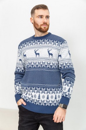 Свитер мужской с оленями, цвет джинс, 161R712. Одесса. фото 1