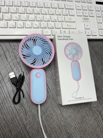 Ручной вентилятор HQ66-19 Mini аккумуляторный с USB-зарядкой Голубой. Ровно. фото 1