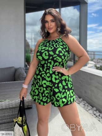 Комбинезон короткий летний женский с шортами стильный модный без рукав большие р