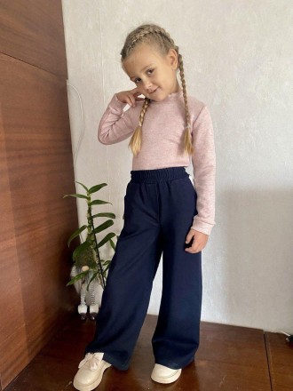 Школьные, комфортные брюки Палаццо  для девочки в синем цвете, размеры 116-152. Онуфриевка. фото 1