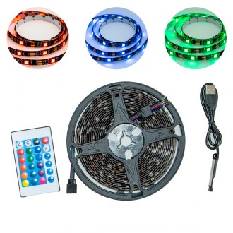 Світлодіодна стрічка з пультом RGB 5М SMD5050 USB, чорна основа, лід стрічка для кімнати, пк, стелі (NS). Одеса. фото 1 Світлодіодна стрічка з пультом RGB 5М SMD5050 USB, чорна основа, лід стрічка для кімнати, пк, стелі (NS). Одеса. фото 1