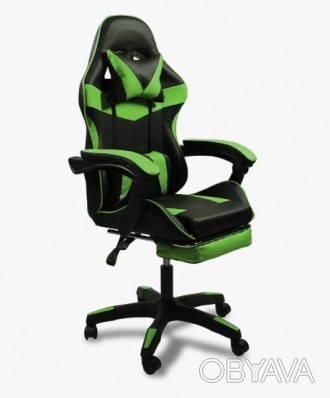 Игровое геймерское кресло с подставкой для ног Vecotti GT цвет черный с зелеными