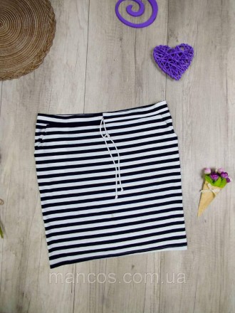 Женская короткая юбка летняя прямая чёрно белая в полоску Размер L (48). Кривой Рог. фото 1