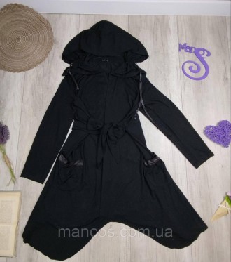 Женский кардиган SLN удлинённый с капюшоном с длинным рукавом чёрный Размер L (4. Кривой Рог. фото 1 Женский кардиган SLN удлинённый с капюшоном с длинным рукавом чёрный Размер L (4. Кривой Рог. фото 1