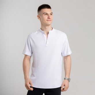 Рубашка поло мужская лен с коротким рукавом летняя натуральная Pobedov Misto бел. Одесса. фото 1