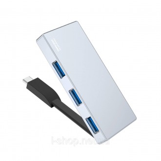 USB адаптер 4 в 1 HUB со встроенным шнуром Type-C VOKAMO HT3. Васильков. фото 1