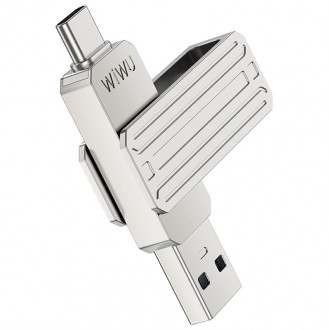 Флеш-накопитель Wiwu Wi-FD001 3in1 (USB-A/C/L) USB 3.0 — 256GB Silver. Одесса. фото 1 Флеш-накопитель Wiwu Wi-FD001 3in1 (USB-A/C/L) USB 3.0 — 256GB Silver. Одесса. фото 1