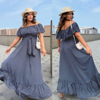 Просторное шифоновое летнее платье длинное с воланами и открытыми плечами, батал. Одесса. фото 1