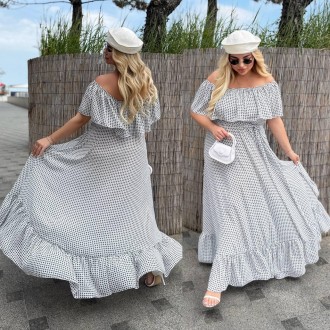 Просторное шифоновое летнее платье длинное с воланами и открытыми плечами, батал. Одесса. фото 1