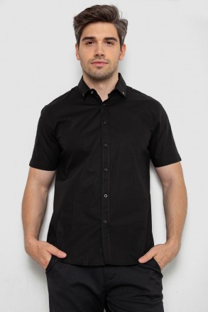 Рубашка мужская однотонная, цвет черный, 214R830. Ананьев. фото 1 Рубашка мужская однотонная, цвет черный, 214R830. Ананьев. фото 1