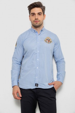 Рубашка мужская в клеточку, цвет голубой, 214R9030. Ананьев. фото 1 Рубашка мужская в клеточку, цвет голубой, 214R9030. Ананьев. фото 1