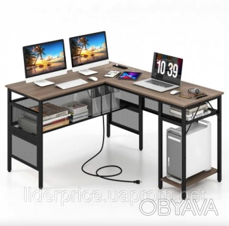 Комп'ютерний стіл Costway Hutch L-подібний з зарядним, Оригінал!