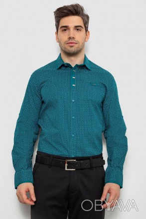 Рубашка мужская с принтом, цвет зеленый, 214R7467