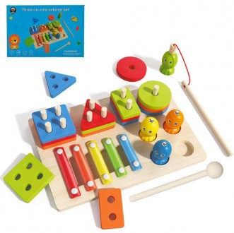 Деревянная игрушка 3 в 1 (ксилофон, сортер "геометрика", магнитная рыбалка) арт.. Киев. фото 1