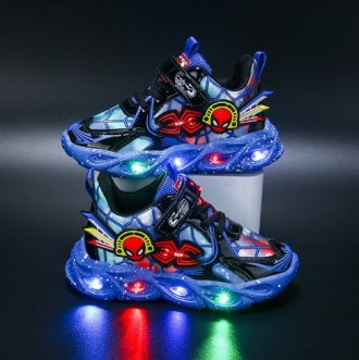 Светящиеся детские кроссовки Спайдермен Человек-Паук LED подсветка р.25 синие. Киев. фото 1