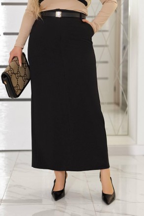 Женская длинная классическая юбка ровного кроя с разрезом размер 50-60 Черный, 5. Одесса. фото 1