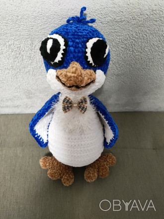 Пташка Пінгвін 38 см іграшка в'язана гачком ручна робота hand made