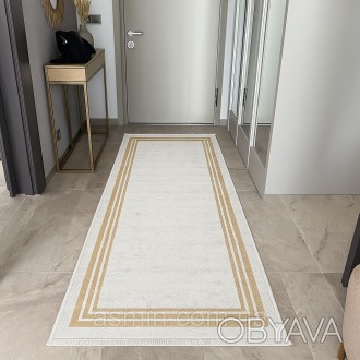 Ковровая дорожка 80×300 см бежевая с золотыми полосами REFORM Trend 1308, Турция