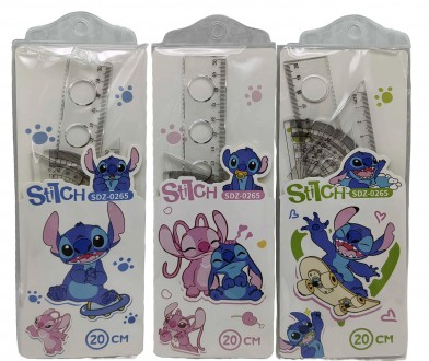 Н-р лінійок 4шт. (лін.- 20см, трикут-к-2шт., транс-р) "Стіч" у конв.ПВХ (16*40) . Днепр. фото 1