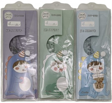 Н-р лінійок 4шт.(лін.- 20см, трикут-к-2шт.,транс-р) "Динозавр" в конв.ПВХ (16*40. Днепр. фото 1