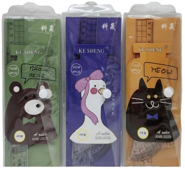 Н-р лінійок 4шт.(лін.- 20см, трикут-к-2шт.,транс-р) "Звірята" в конв.ПВХ (16*40). Днепр. фото 1