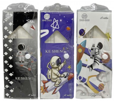 Н-р лінійок 4шт.(лін.- 20см, трикут-к-2шт.,транс-р) "Космонавт" в конв.ПВХ (16*4. Днепр. фото 1