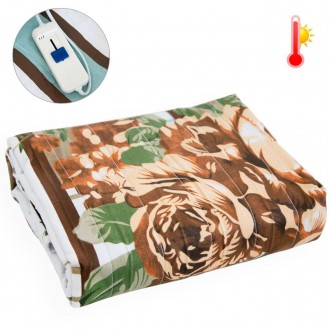 Электро простынь с подогревом 150х80см Трио-СамеТо Коричневые цветы с полосками,. Одесса. фото 1