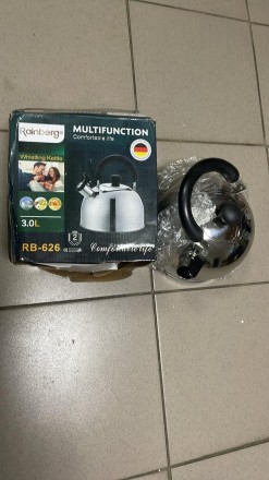 УЦІНКА! Чайник зі свистком із неіржавкої сталі Rainberg RB-626 3 л (Плохе паковання, немає свистка 3142). Київ. фото 1