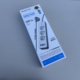 Сетевой удлинитель 2 м на 3 розетки, 3 USB-А и 1 USB-C порт Borofone BAC9 16650 . . фото 4