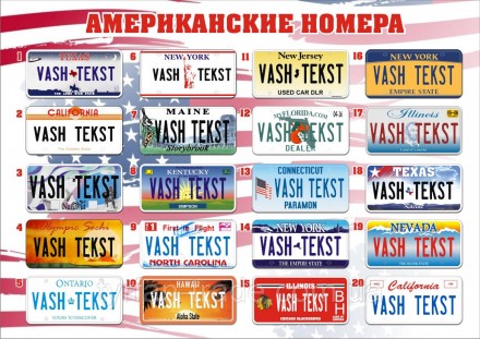 Номерні знаки квадратні американського формату на металі (300х150 мм) з Вашим ім. Київ. фото 1