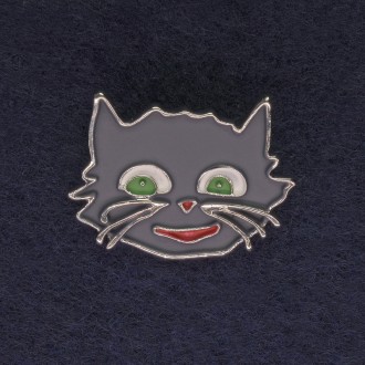 Брошка Кішка колір сірий емаль сріблястий метал 27х22мм+- купити біжутерію гуртом. Одеса. фото 1