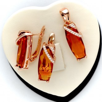 Позолоченный комплект с янтарем покрытие золотом 18к.. Днепр. фото 1