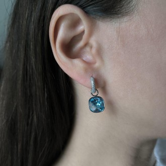 Родированые серебряные серьги 925 пробы с фианитами. Родированные украшения доль. . фото 7