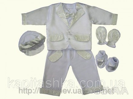 В наборе: кофточка с бабочкой, пиджак, штанишки, берет, рукавички, пинетки.
Разм. . фото 1