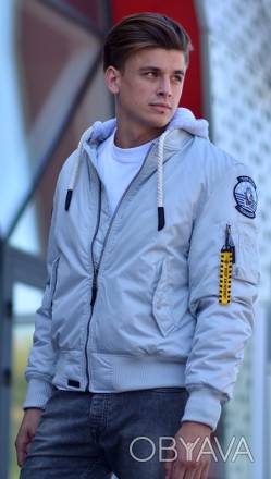 Бомбер Top Gun MA-1 Nylon Bomber jacket with hoodie (сірий)