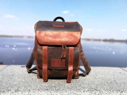 Кожаный рюкзак Калифорния выполнен в строгом американском стиле в двух цветах ви. . фото 1