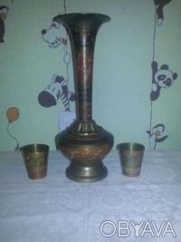 Оригинальный коллекционный восточный набор - ваза и две рюмки, сделанные вручную. . фото 5
