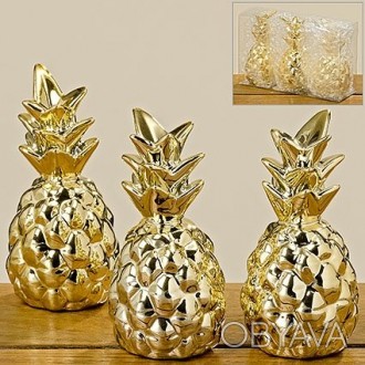 Набор 3х статуэток в форме ананасов. Фигурки выполнены из керамики, окрашены зол. . фото 1