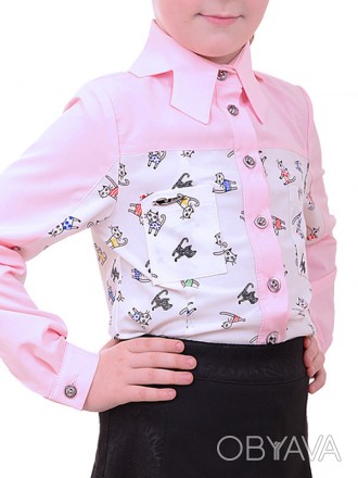 Замечательная блуза для девочки. Украшением является ткань с принтом (коты), аси. . фото 1