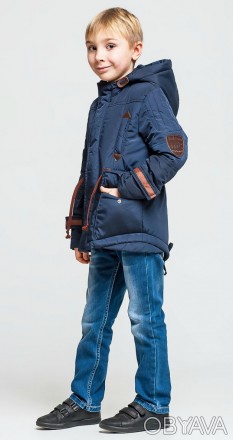 Демисезонная парка Классика для мальчика, декорированная кожаными элементами.. . фото 1