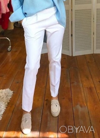 Женские брюки белого цвета, со стрелами , без молнии , из костюмной ткани. Разме. . фото 1