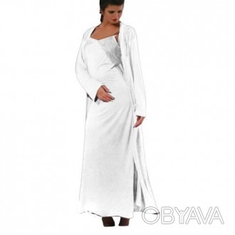 Белый комплект c кружевом халат и ночная рубашка, р. 44-46. Ahu Lingerie, Турция. . фото 1