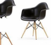 Кресло пластиковое, барное, цвет черный, ножки деревянные, светлый натуральный о. . фото 2