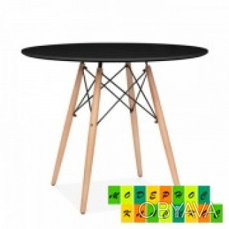 Обеденный стол, столешница из дерева, цвет черный, деревянные ножки, натуральное. . фото 1