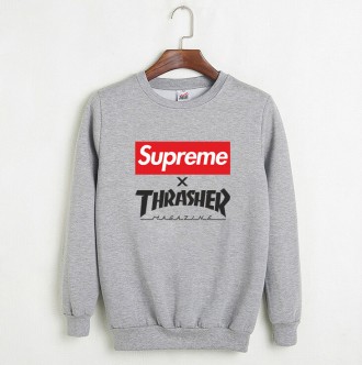 Свитшот Thrasher + Supreme серый с логотипом, унисекс (мужской, женский, детский. Киев. фото 1 Свитшот Thrasher + Supreme серый с логотипом, унисекс (мужской, женский, детский. Киев. фото 1