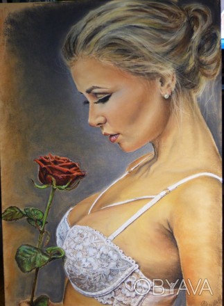 Картина автора "С розой"пастель,размер 50Х70,рама с антибликовым стекл. . фото 1
