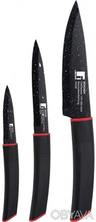 Набор кухонных ножей Bergner Simanto Black. В набор входит 3 кухонные ножа: пова. . фото 1