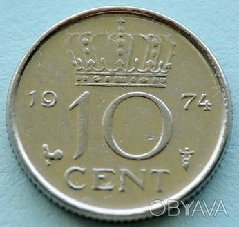 10 центов 1974 года. Нидерланды.. . фото 1