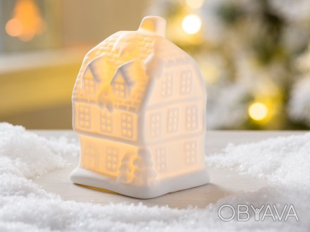 Уютный LED ночник—домик фермерский в виде трёхэтажного дома из керамики белого ц. . фото 1